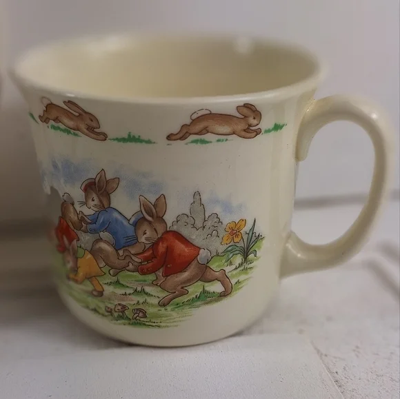 Vintage Royal Doulton Bunnykins Plate "Bath Time" 1936 English Fine Bone China - Picture 2 of 11